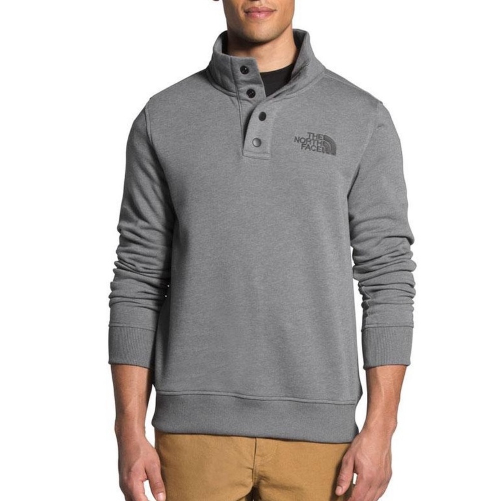 The North Face Pullover Sweatshirt Small Gray‎ Snap Neck Fleece Lined Logo Men’s